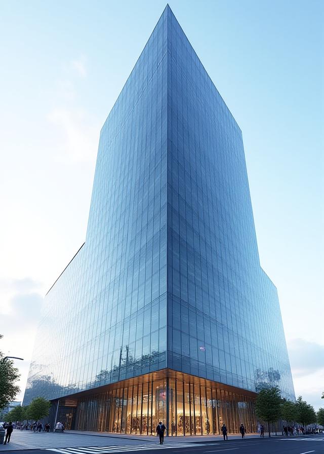 유리로 된 현대적인 고층 빌딩 외관